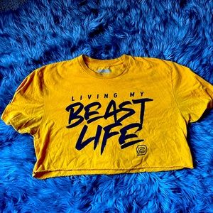 Yellow Gym Crop Top Bulkgear size M “Living My Beast Life”